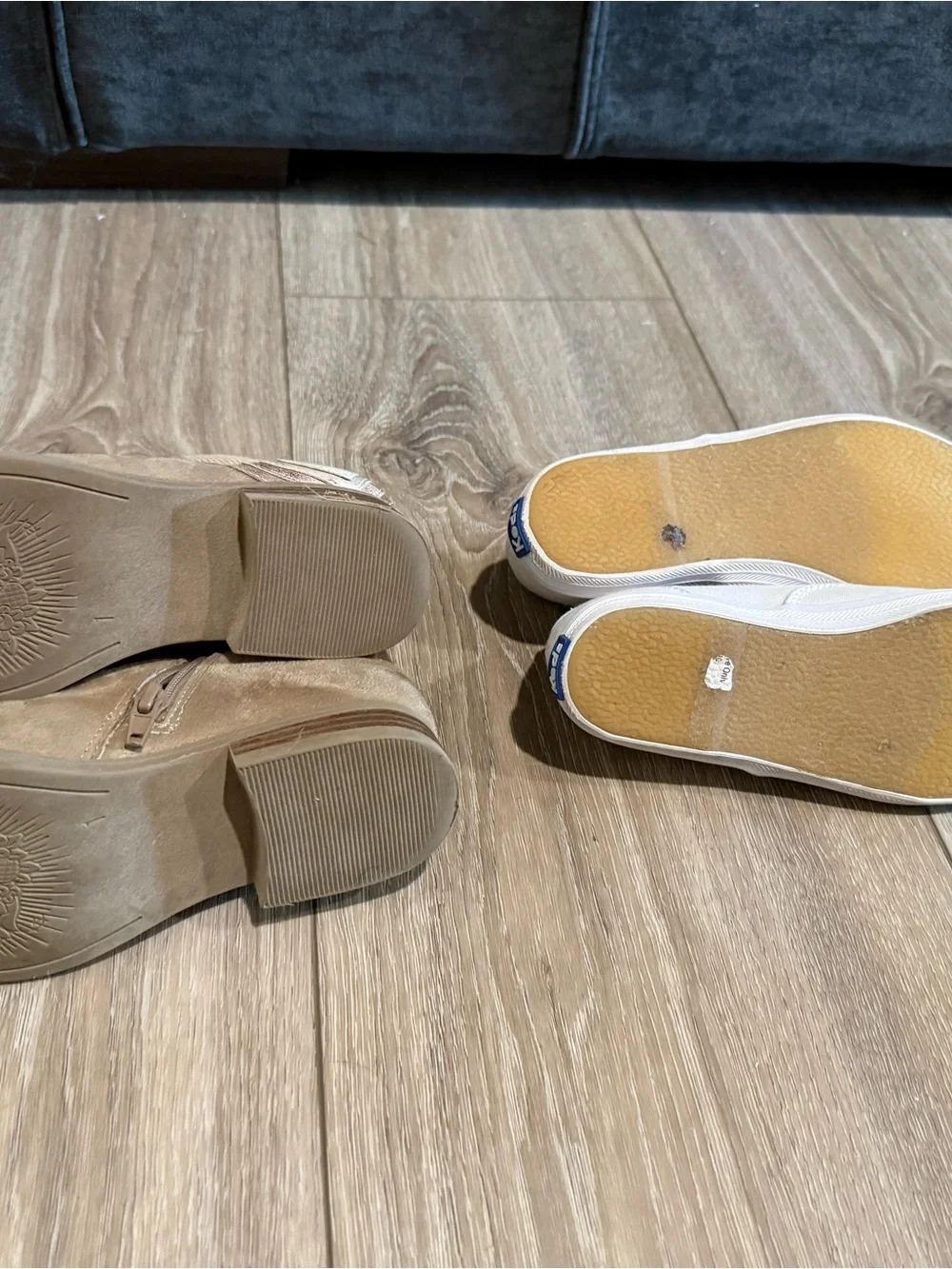 Kids Beige Ankle Boots and White Canvas Sneakers Set